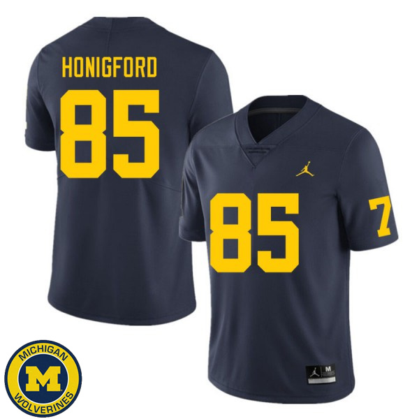 Mens University of Michigan #85 Joel Honigford Navy Stitched Football Jersey